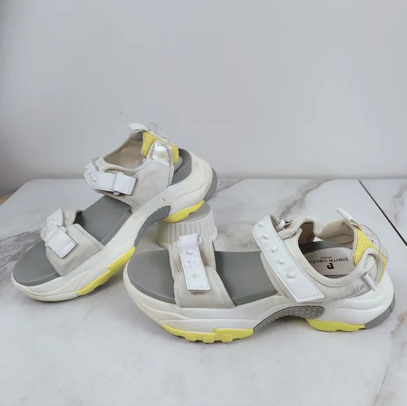 Pierre Cardin White Gray Yellow Chunky Platform Sporty Ankle Strap Sandals, 8.5 - Picture 3 of 9
